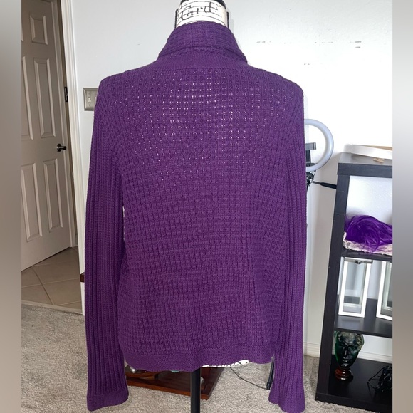Purple Open-Front Cable Knit Women's Sweater Cardigan - Picture 4 of 8